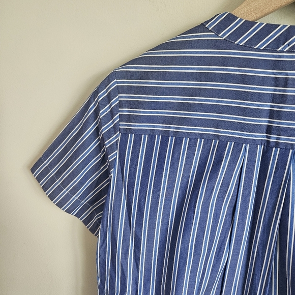 Sacai Blue Striped Cotton Pleated Detail Short Sleeve Blouse - Picture 11 of 12